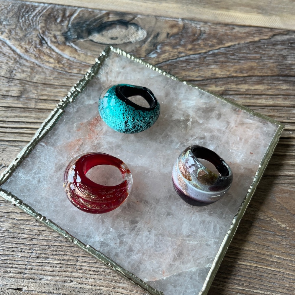 Set of Three Artistic Glass Rings